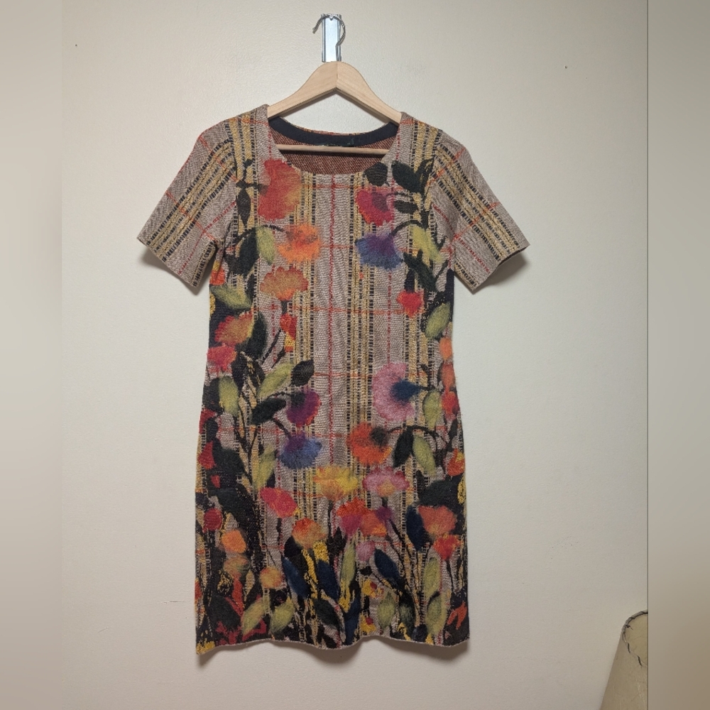 Troubadour Plaid Floral Knit Dress XS Short Sleeve